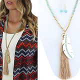 Woman's Feather Charm Tassle Necklace