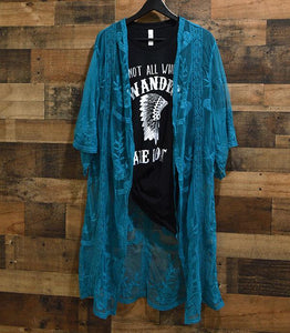 Women's Solid Color Lace Kimono Duster