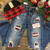 Woman’s Judy Blue Distressed Buffalo Check Plaid Ankle Skinny Jeans