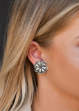 Silver Flower Concho Stud Earring
