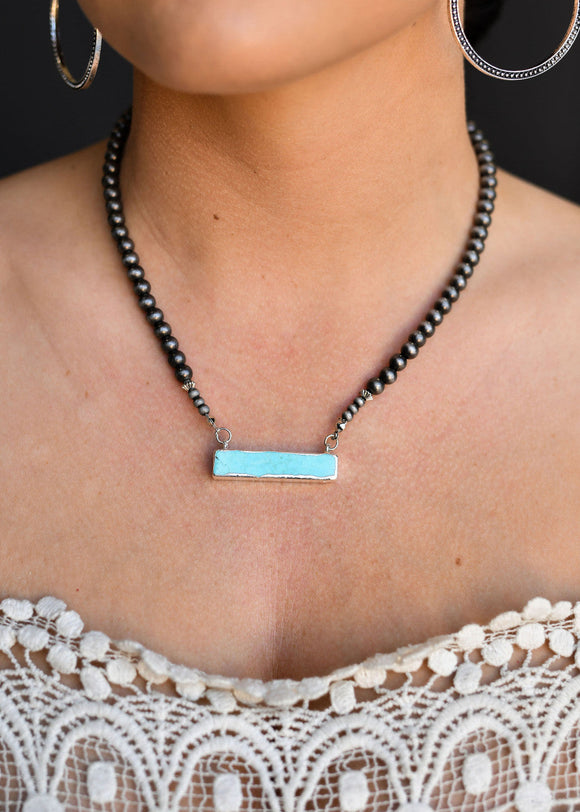 Navajo Pearl Necklace with Turquoise Bar