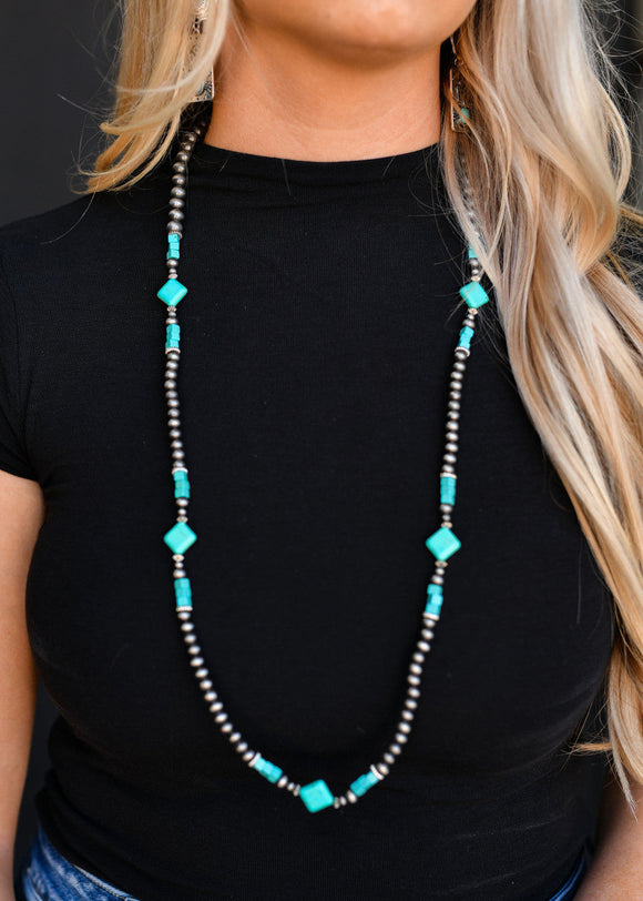 36 inch Navajo Pearl Necklace with Turquoise Diamond Accents