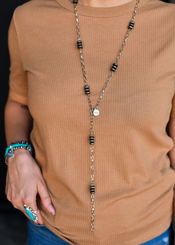 Multi Way Chain Necklace with Faux Navajo Pearl Accents