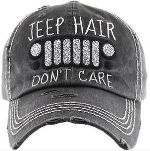 Women's Jeep Hair Don't Care Distressed Baseball Cap Adjustable Hat