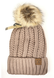 Woman's C.C Solid Fuzzy Lined Fur Pom Beanie Hat
