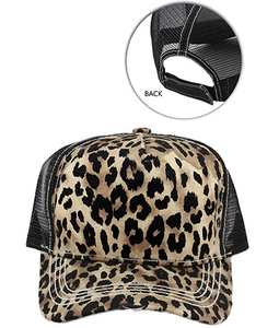 Women's Leopard Cheetah Print Trucker Cap Adjustable Hat
