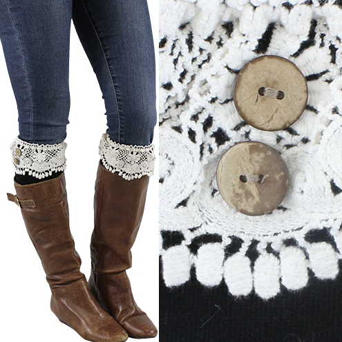 Women's Black Lace Boot Cuff Warmers with Buttons