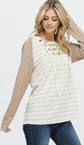 Women’s Solid Raglan Sleeve Striped Criss Cross Long Sleeve Sweater Top