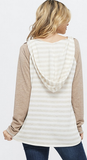 Women’s Solid Raglan Sleeve Striped Criss Cross Long Sleeve Sweater Top