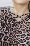 Women's Crazy Train Leopard Cheetah Print Criss Cross Roads Short Sleeve Tee Top