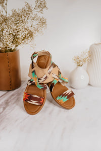 Tan and Turquoise Aztec Sandals