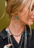 Silver Hoop Earring with Turquoise Accent