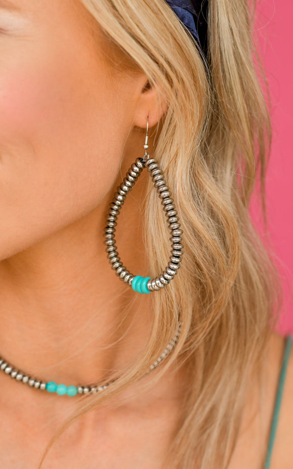 Silver Teardrop Earring with Turquoise Accent