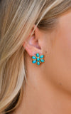 Turquoise and Gold Flower Stud