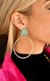 Gold Hoop with Turquoise Flower Post