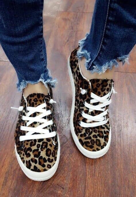 Women's Leopard Canvas Shoes Slip On Sneakers