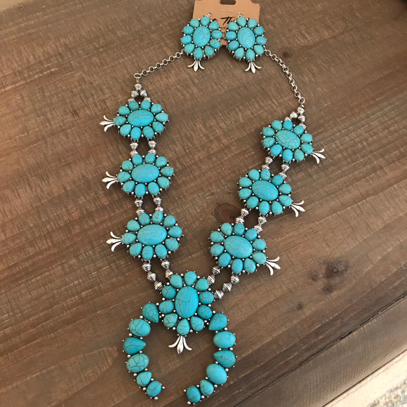 Turquoise Squash Blossom Necklace & Earring Set