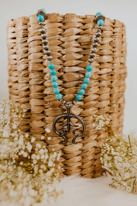 Faux Turquoise Necklace with Naja Charm