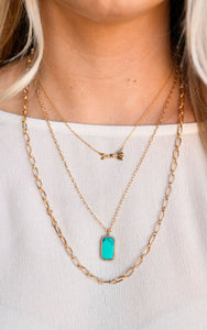 Layered Gold Chain Necklace with Arrow and Turquoise Accents