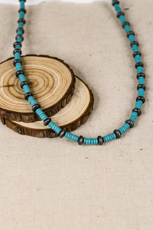 Long Turquoise and Faux Navajo Pearl Necklace