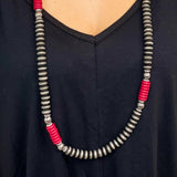 Faux Navajo Pearl Necklace with Red Accents