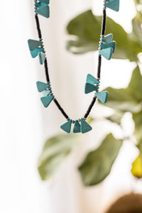 Black Necklace with Geometric Turquoise Accents