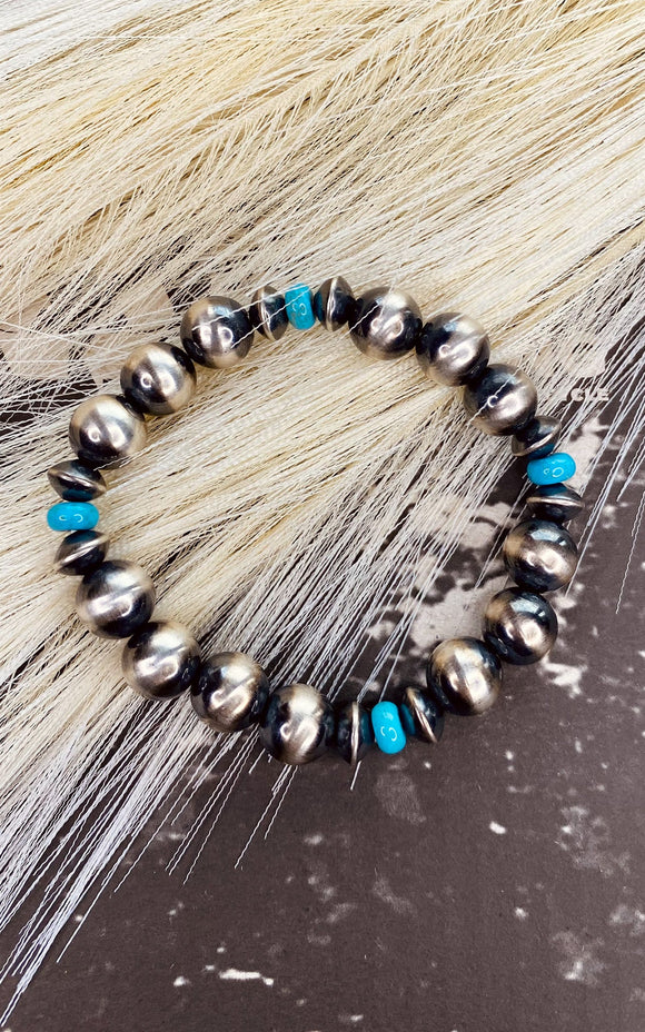 Mason Lee Navajo Pearl and Turquoise Stretch Bracelet